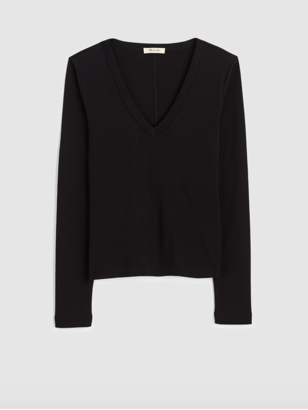 Madewell The '90s V-Neck Long-Sleeve Tee in Compact Cotton in Jet Black NWT